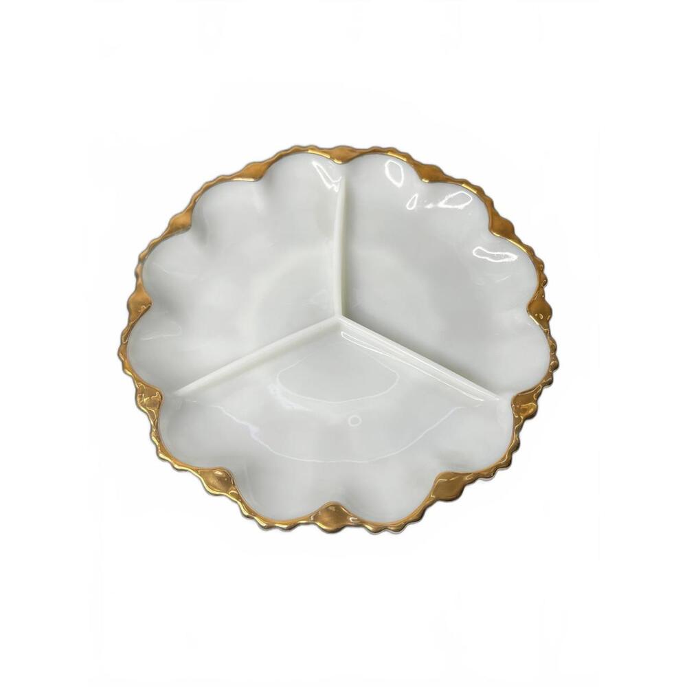 Vintage Anchor‎ Hocking Fire King Milk Glass 3- Divided Serving Plate